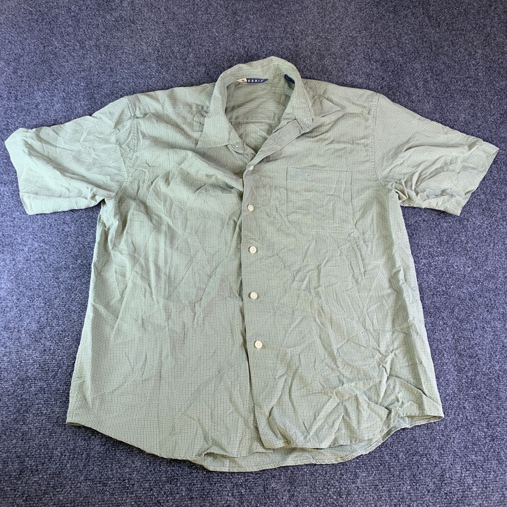 Hobie Shirt Mens large Green Check Chest Pocket Collared Short Sleeve Button Up